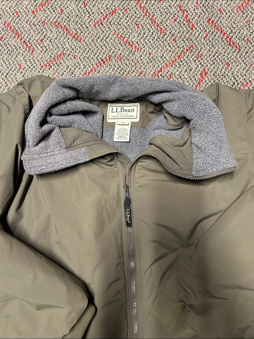 Vintage LL Bean Olive Green Men's Zip-Front Bomber Jacket